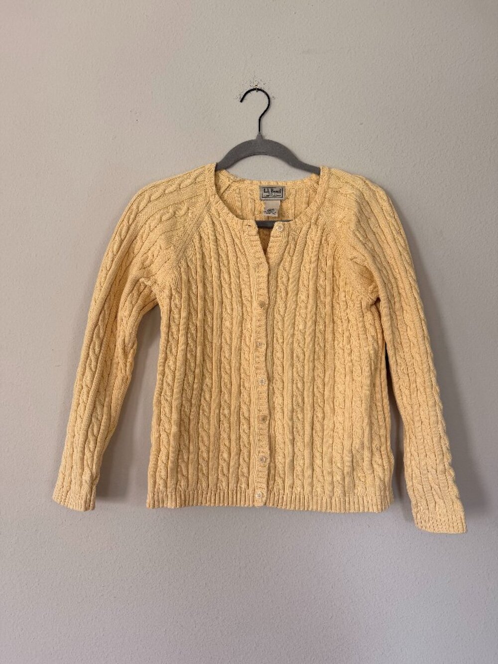 Vintage LL Bean Butter Yellow Cotton Cable Knit Sweater — Sz M